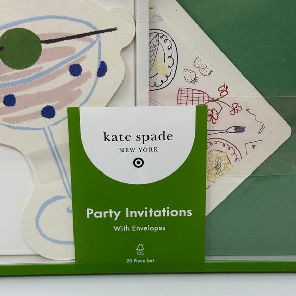 Kate Spade New York X Target 10 Ct Party Invitations With Envelopes Cream Green - Picture 2 of 5